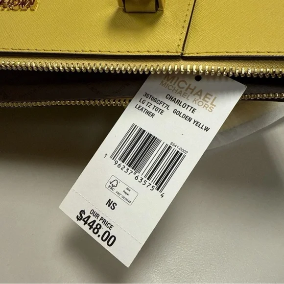 Brand New Michael Kors Charlotte Golden Yellow Tote Leather Shoulder Bag NWT - Picture 6 of 7